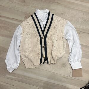 Maeve Cream and Black Cardigan Sweater